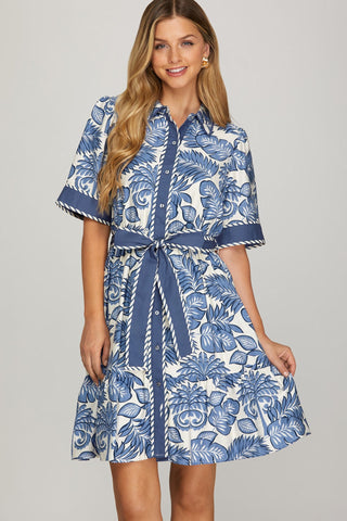 She + Sky Dresses Sm Half Sleeve Button Down Print Dress