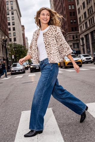 She + Sky Outerwear - Jackets Half Sleeve Faux Fur Crop Jacket Animal Print