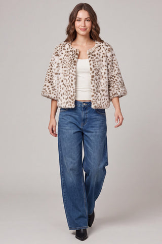 She + Sky Outerwear - Jackets Half Sleeve Faux Fur Crop Jacket Animal Print