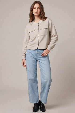 She + Sky Outerwear - Jackets Long Sleeve Button Down Knit Jacket Stone