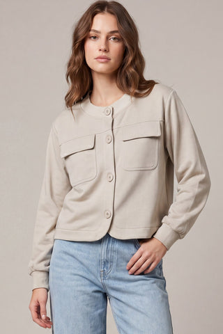 She + Sky Outerwear - Jackets Sm Long Sleeve Button Down Knit Jacket Stone