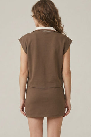 She + Sky Sets Cap Sleeve Half-Zip Knit Top & Mini Skirt w/rib band