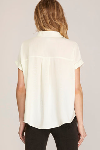 She + Sky Tops - Blouse Drop Shoulder Collared Top Off White