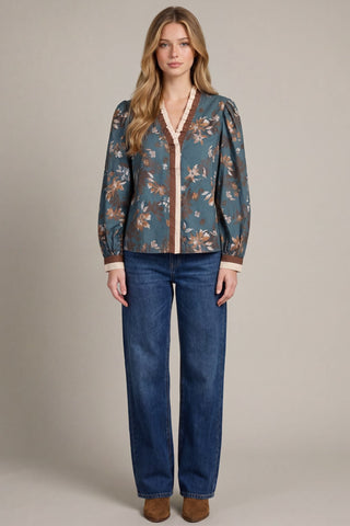 She + Sky Tops - Blouse Long Sleeve Floral Printed Top