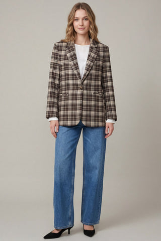 She + Sky Tops - Outerwear - Blazers Long Sleeve Brown Plaid Blazer