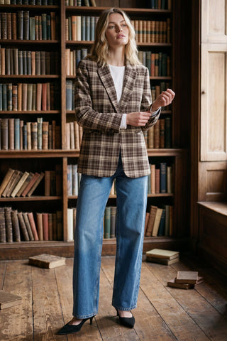 She + Sky Tops - Outerwear - Blazers Long Sleeve Brown Plaid Blazer