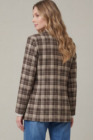 She + Sky Tops - Outerwear - Blazers Long Sleeve Brown Plaid Blazer