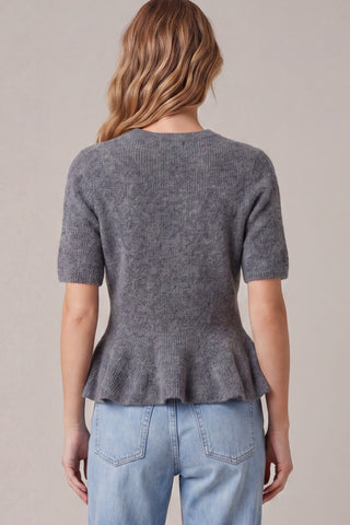 She + Sky Tops - Sweaters Short Sleeve Peplum Sweater Grey