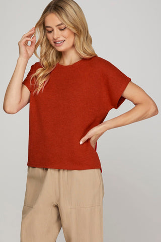 She + Sky Tops - Sweaters Sm Drop Sleeve Round Neck Knit Top