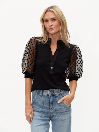 Six Fifty Clothing Tops - Blouse Colette Mixed Media Polka Dot Sleeve Top