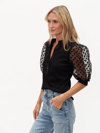 Six Fifty Clothing Tops - Blouse Colette Mixed Media Polka Dot Sleeve Top