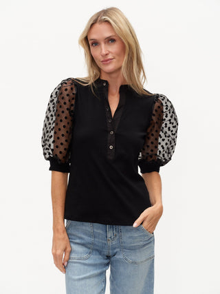 Six Fifty Clothing Tops - Blouse Xsm Colette Mixed Media Polka Dot Sleeve Top
