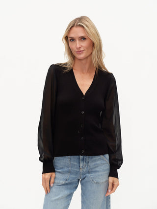 Six Fifty Clothing Tops - Sweaters Xsm Celeste Button-Down Sweater w/Sheer Sleeves