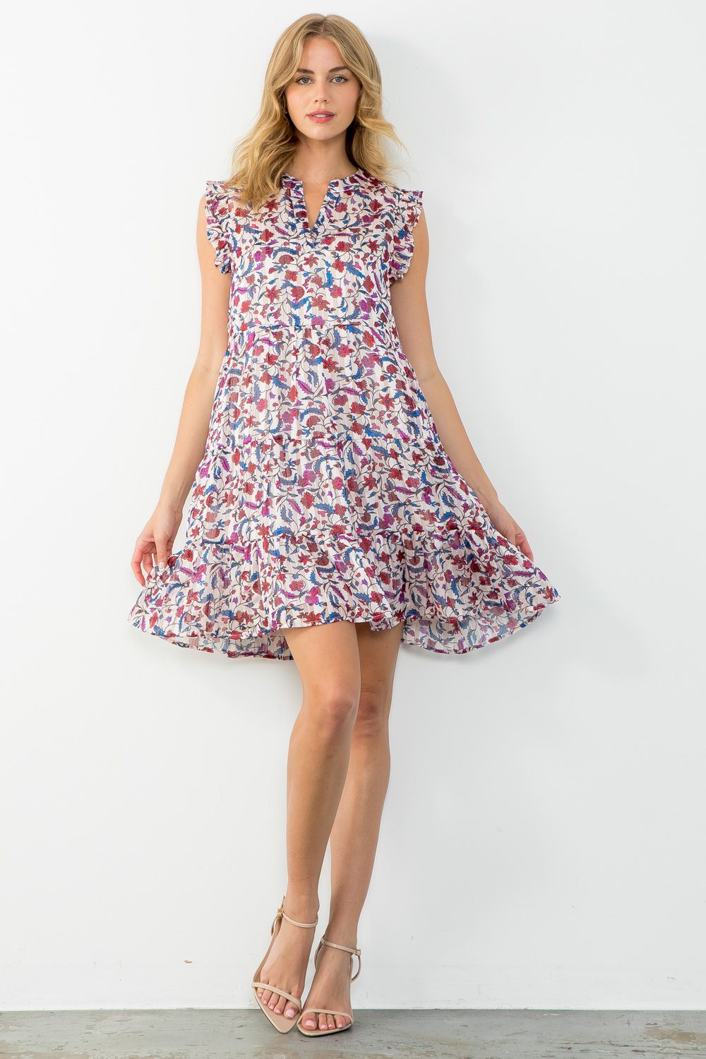 Sale Ruffle Sleeve Flower Print Dress