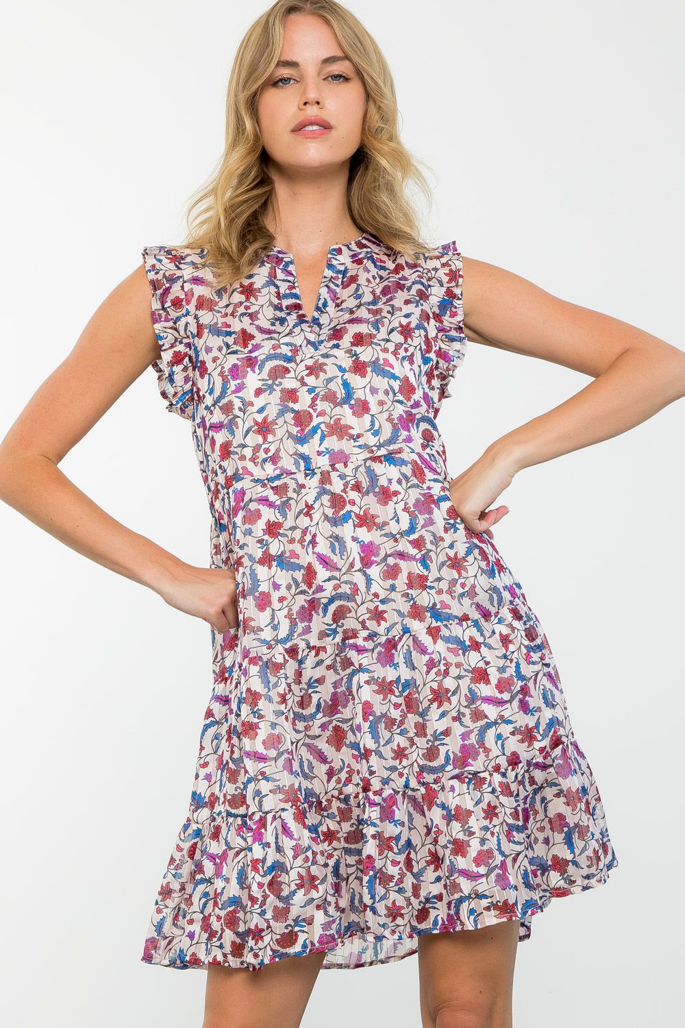 Sale Ruffle Sleeve Flower Print Dress