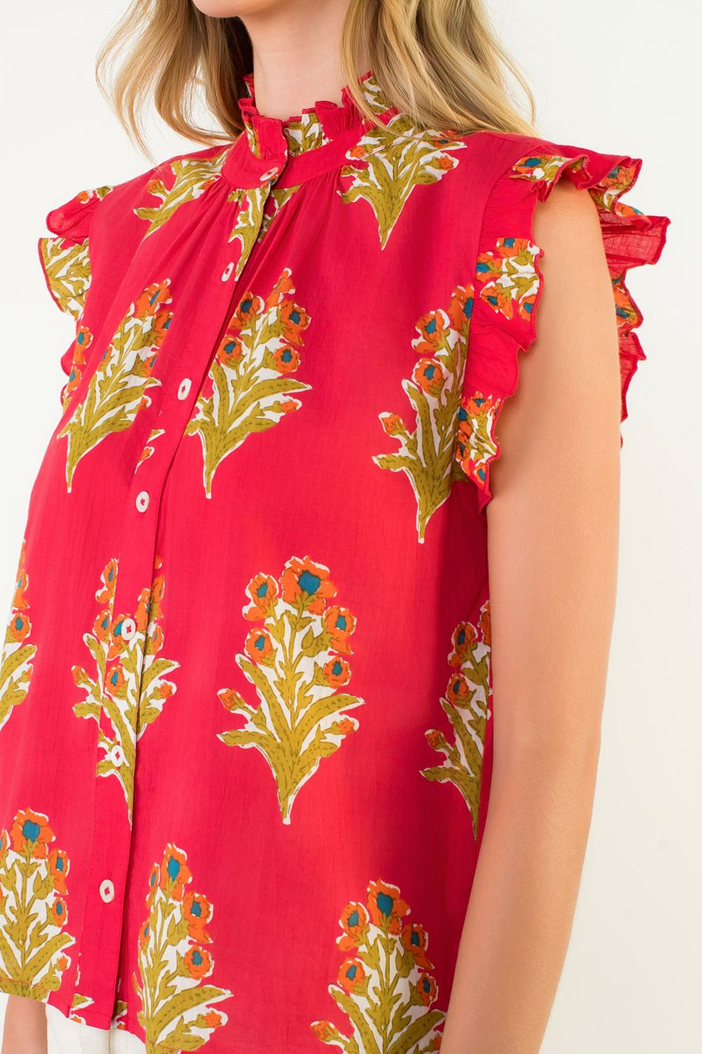 Sale Flutter Sleeve Floral Detail Top