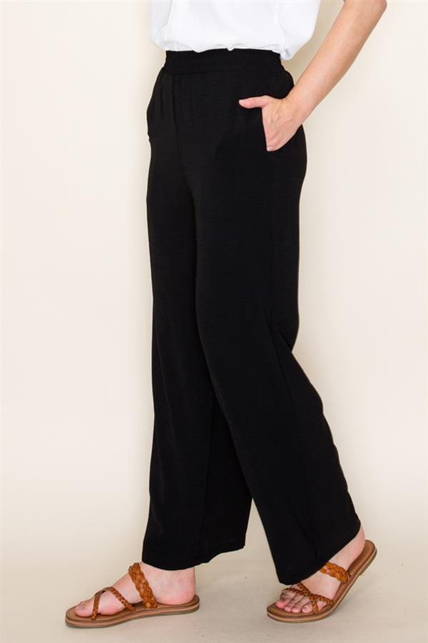 Staccato Bottoms - Pants Elastic Waist Wide Leg Pants w/Pockets