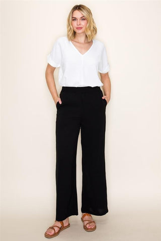 Staccato Bottoms - Pants Elastic Waist Wide Leg Pants w/Pockets