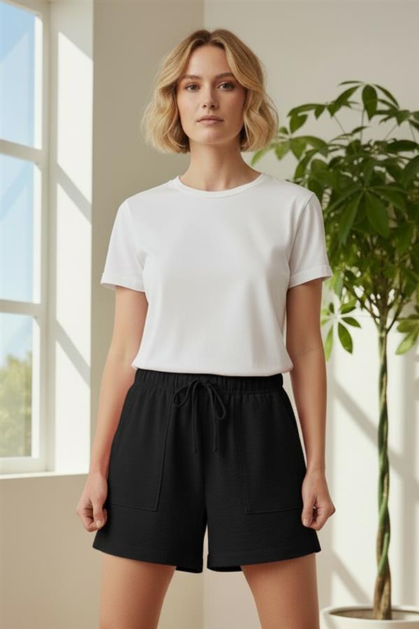 Staccato Bottoms - Shorts Elastic Drawstring Waist w/Patch Pockets