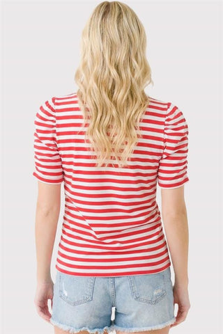 Staccato Tops - Blouse Gathered Half Sleeve Striped Knit Top