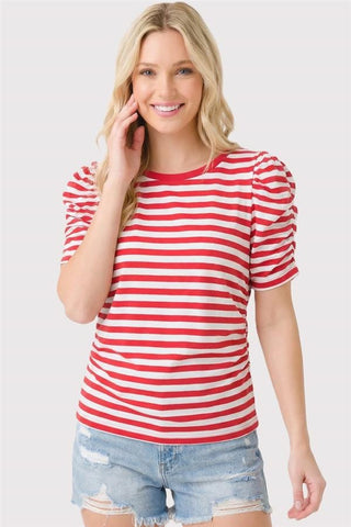 Staccato Tops - Blouse Sm Gathered Half Sleeve Striped Knit Top