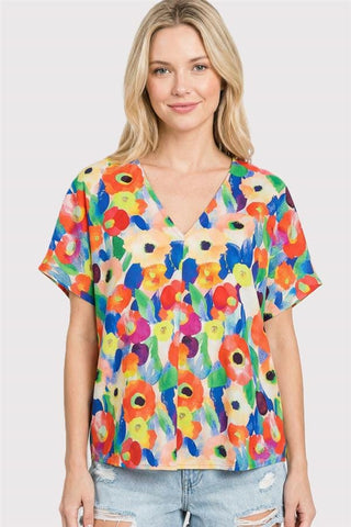 Staccato Tops - Blouse Sm V-Neck Short Sleeve Floral Print Top