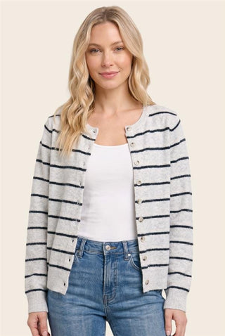 Staccato Tops - Outerwear - Cardigans Double Striped Long Sleeve Button Down Cardigan