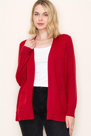 Staccato Tops - Outerwear - Cardigans Open Front Long Sleeve Cardigan Red