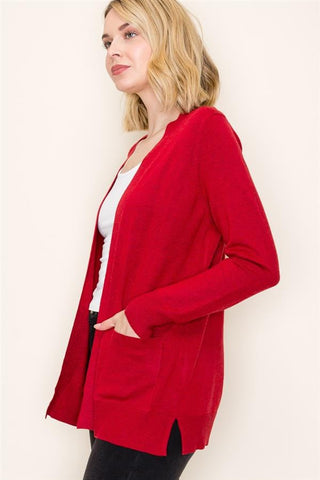 Staccato Tops - Outerwear - Cardigans Open Front Long Sleeve Cardigan Red