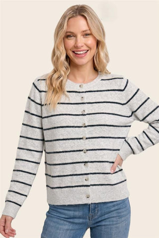Staccato Tops - Outerwear - Cardigans Sm Double Striped Long Sleeve Button Down Cardigan