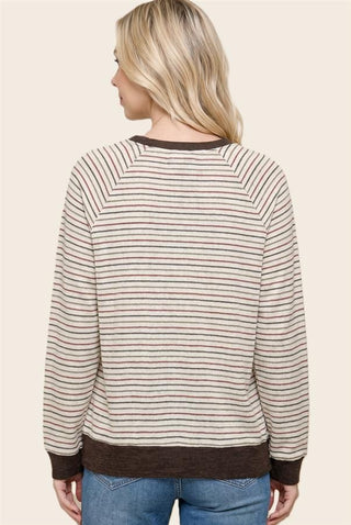 Staccato Tops - Pullover Raglan Sleeve Crew Neck Striped Top