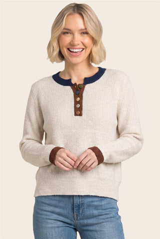 Staccato Tops - Sweaters Accent Color Henley Long Sleeve Sweater