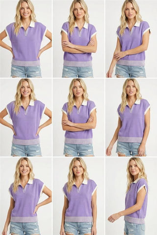 Staccato Tops - Sweaters Collared Short Sleeve Color Accented Sweater