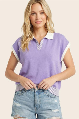 Staccato Tops - Sweaters Collared Short Sleeve Color Accented Sweater