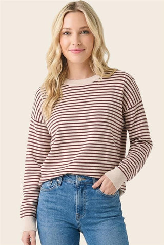 Staccato Tops - Sweaters Crew Neck Long Sleeve Striped Sweater Burgundy