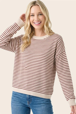 Staccato Tops - Sweaters Crew Neck Long Sleeve Striped Sweater Burgundy