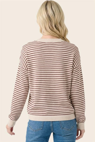 Staccato Tops - Sweaters Crew Neck Long Sleeve Striped Sweater Burgundy