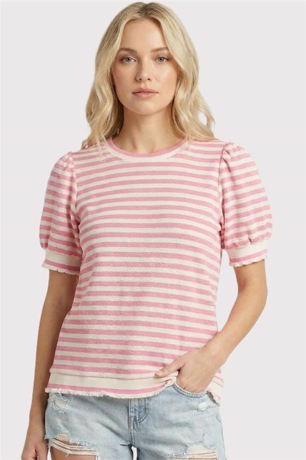 Staccato Tops - Sweaters Crew Neck Puff Sleeve Striped Sweater