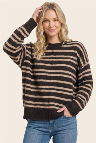 Staccato Tops - Sweaters Double Striped Long Sleeve Sweater Chocolate
