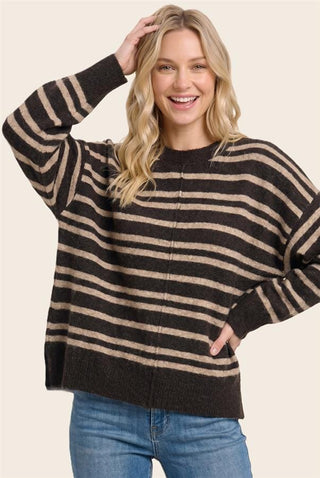Staccato Tops - Sweaters Double Striped Long Sleeve Sweater Chocolate