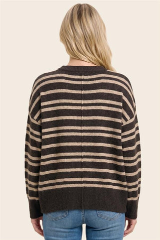 Staccato Tops - Sweaters Double Striped Long Sleeve Sweater Chocolate