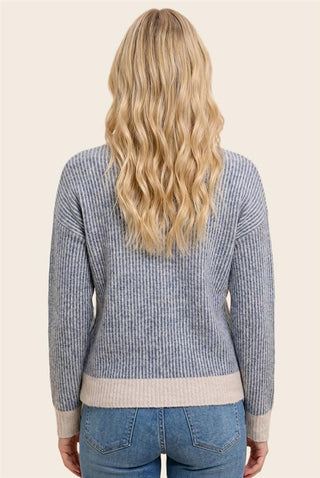 Staccato Tops - Sweaters Indigo Color Mixed Rib Crew Neck Sweater