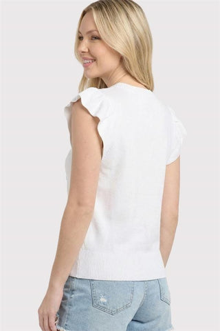 Staccato Tops - Sweaters July 4th Star Embroidered Ruffle Sleeve Sweater