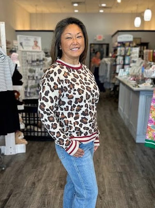Staccato Tops - Sweaters Leopard Jacquarded Color Trimmed Sweater