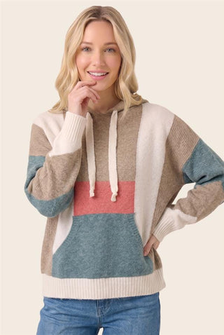 Staccato Tops - Sweaters Multi Color Block Hoodie Sweater with Kangaroo Pocket