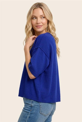 Staccato Tops - Sweaters Raw Edge Detail Crew Neck Short Sleeve Sweater