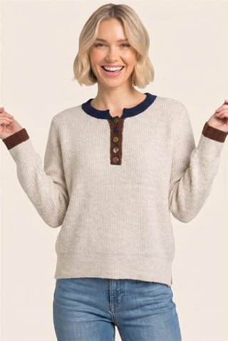 Staccato Tops - Sweaters Sm Accent Color Henley Long Sleeve Sweater