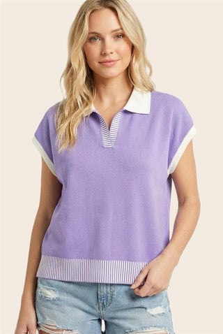 Staccato Tops - Sweaters Sm Collared Short Sleeve Color Accented Sweater