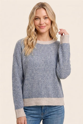 Staccato Tops - Sweaters Sm Indigo Color Mixed Rib Crew Neck Sweater
