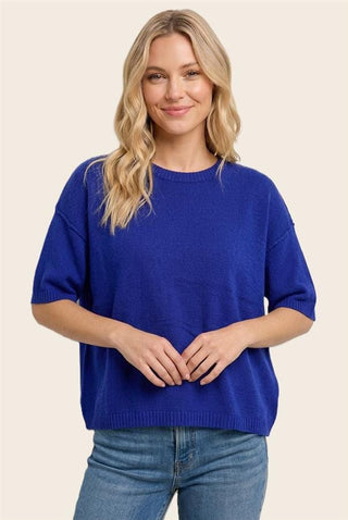 Staccato Tops - Sweaters Sm Raw Edge Detail Crew Neck Short Sleeve Sweater